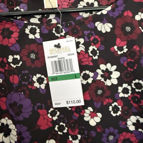 MICHAEL KORS ELASTIC WAIST TAB SLEEVE TOP LARGE MULTICOLOR FLORAL  $110.00 NEW - Picture 2 of 8